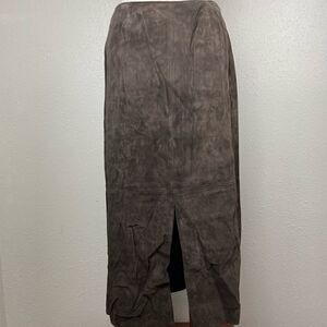 Alfani Petite Brown Leather Maxi Skirt Size 10P EUC